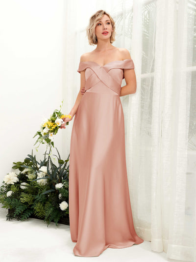 Carlyna A-Linien-Kleid Carmen Ausschnitt Bodenlang Satinkleid Cantaloupe #farbe_cantaloupe