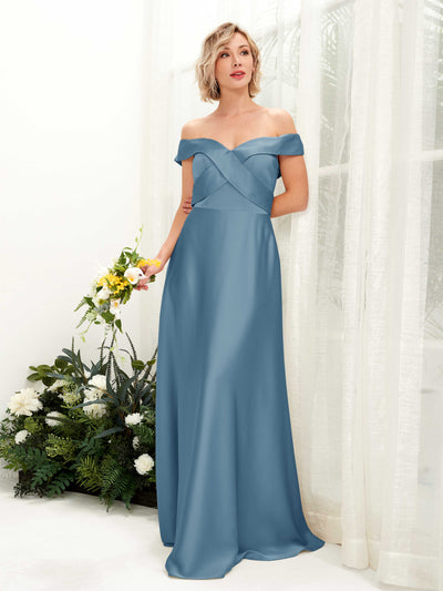 Carlyna A-Linien-Kleid Carmen Ausschnitt Bodenlang Satinkleid Tinte Blau #farbe_tinte-blau