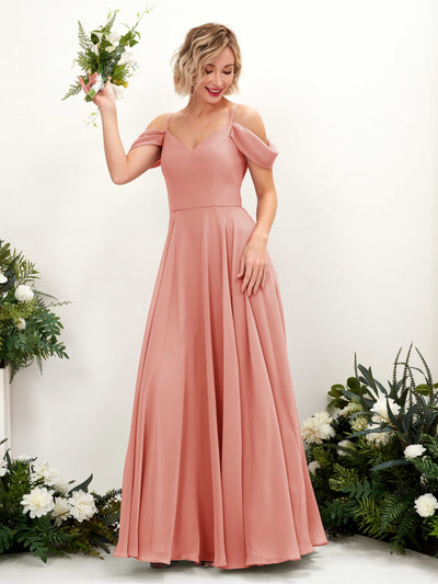 Carlyna A-Linien-Kleid Carmen Bodenlang Chiffon Brautjungfernkleid Champagner-Rose #farbe_champagner-rose