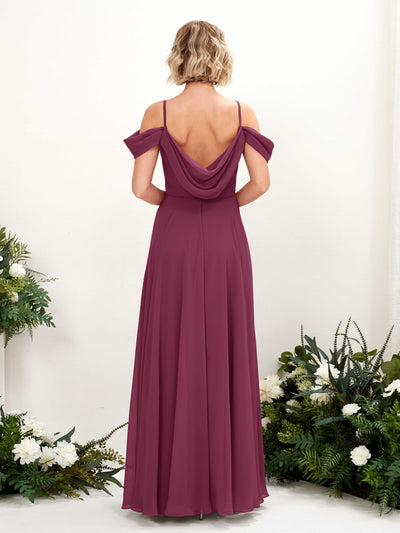 Carlyna A-Linien-Kleid Carmen Bodenlang Chiffon Brautjungfernkleid Chianti #farbe_chianti