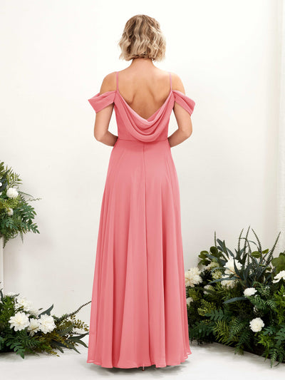 Carlyna A-Linien-Kleid Carmen Bodenlang Chiffon Brautjungfernkleid Korallenrosa #farbe_korallenrosa