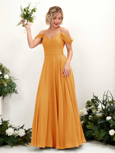 Carlyna A-Linien-Kleid Carmen Bodenlang Chiffon Brautjungfernkleid Mango #farbe_mango