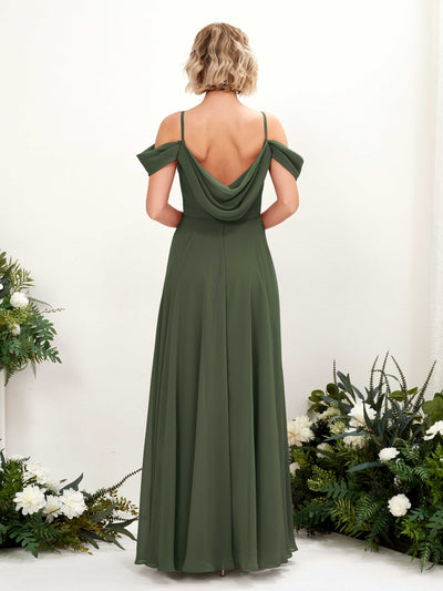 Carlyna A-Linien-Kleid Carmen Bodenlang Chiffon Brautjungfernkleid Martini-Olive #farbe_martini-olive