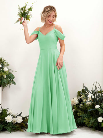 Carlyna A-Linien-Kleid Carmen Bodenlang Chiffon Brautjungfernkleid Minzgrün #farbe_minzgr-n
