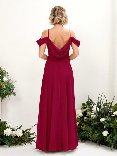 Carlyna A-Linien-Kleid Carmen Bodenlang Chiffon Brautjungfernkleid Narrenrot #farbe_narrenrot