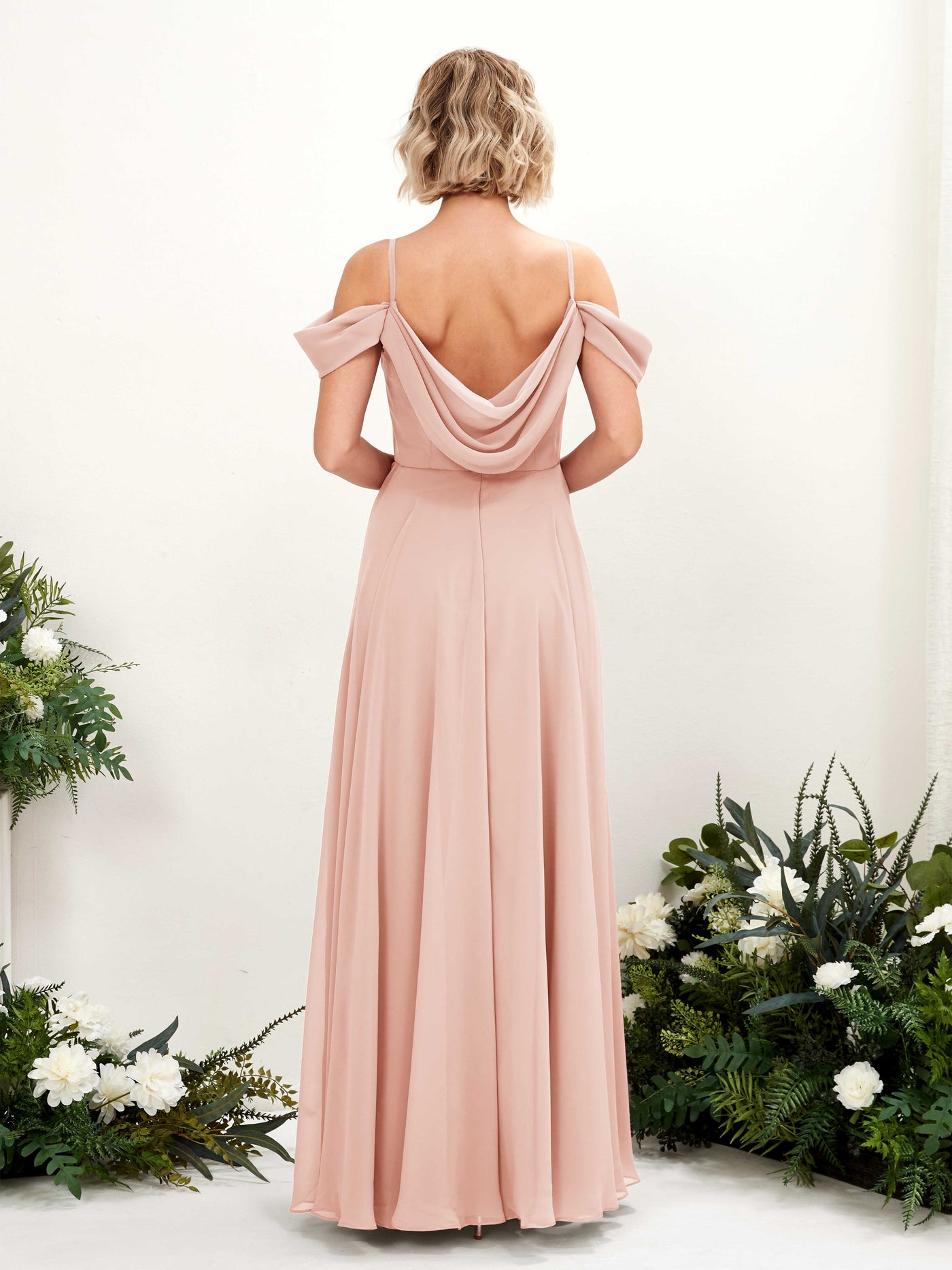 Carlyna A-Linien-Kleid Carmen Bodenlang Chiffon Brautjungfernkleid Perlrosa #farbe_perlrosa