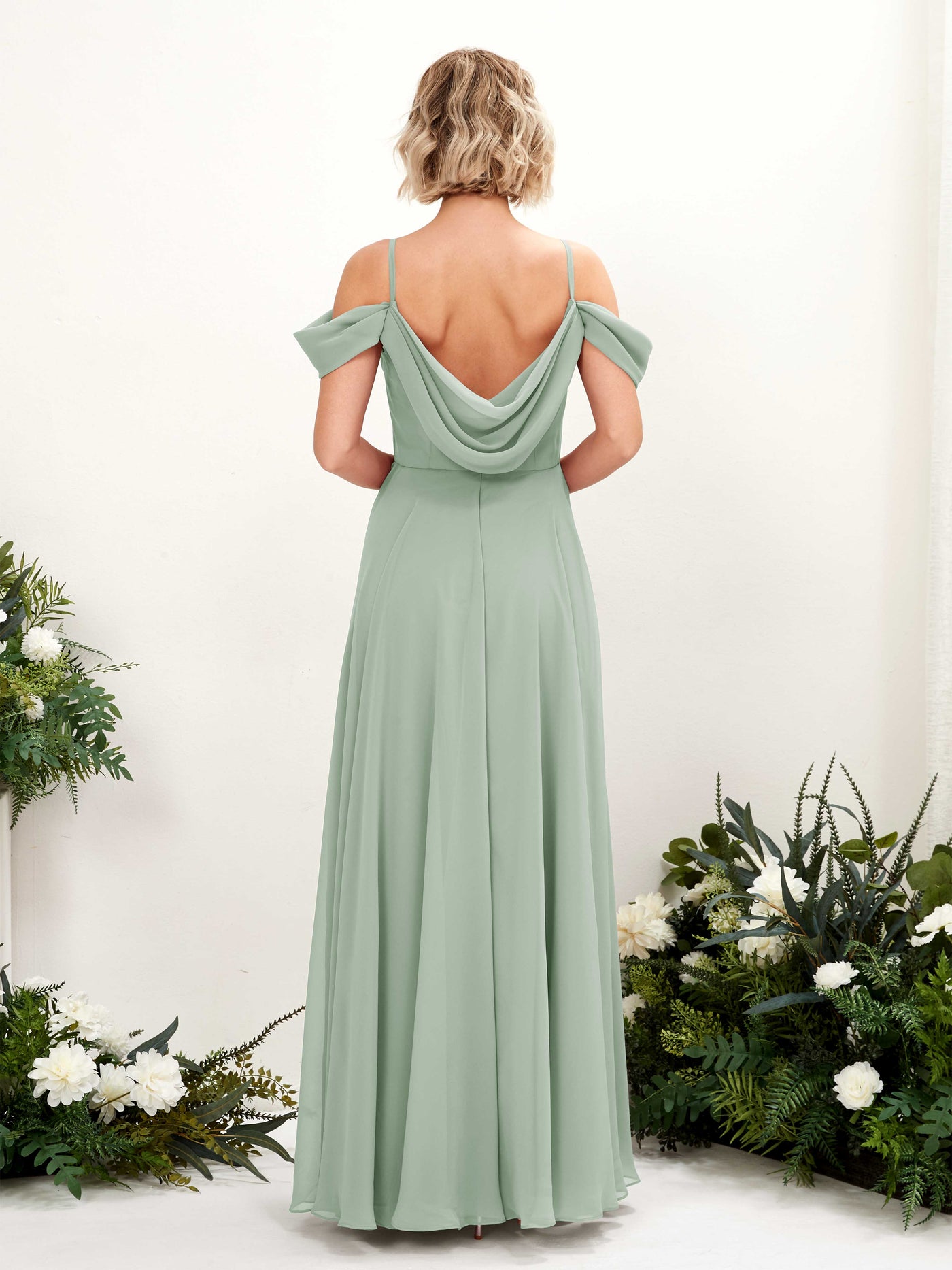 Carlyna A-Linien-Kleid Carmen Bodenlang Chiffon Brautjungfernkleid Salbeigrün #farbe_salbeigr-n