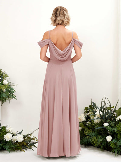 Carlyna A-Linien-Kleid Carmen Bodenlang Chiffon Brautjungfernkleid Staubige Rose #farbe_staubige-rose