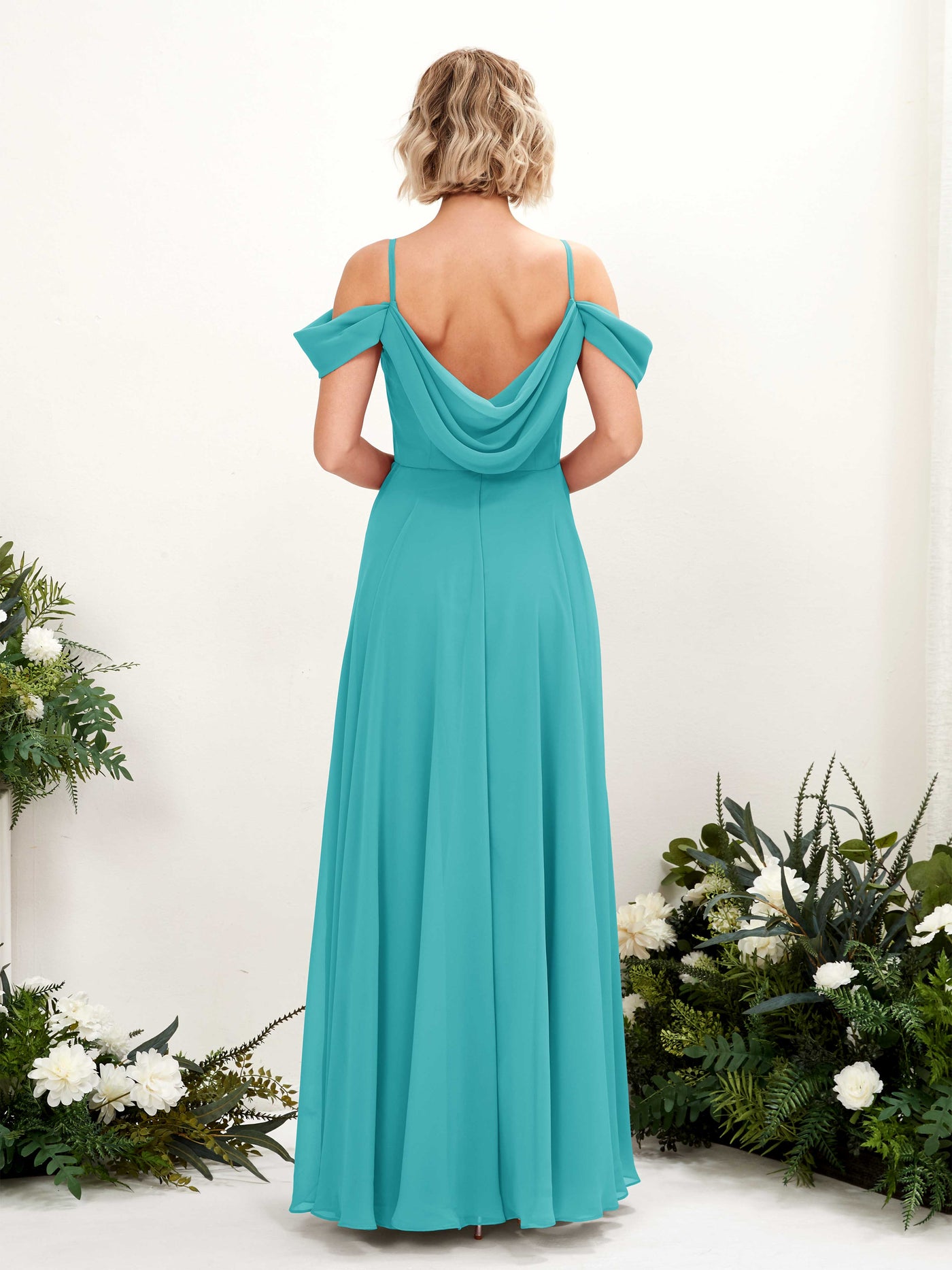 Carlyna A-Linien-Kleid Carmen Bodenlang Chiffon Brautjungfernkleid Türkis #farbe_t-rkis