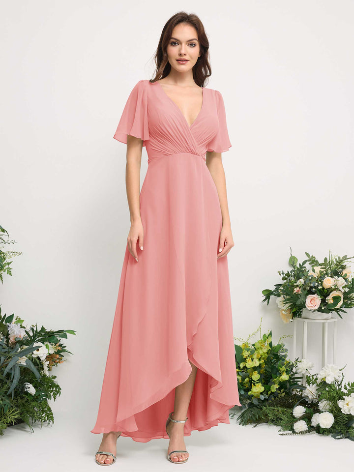 Carlyna A-Linien-Kleid Chiffon V-Ausschnitt Bodenlang Brautjungfernkleid Ballettrosa 