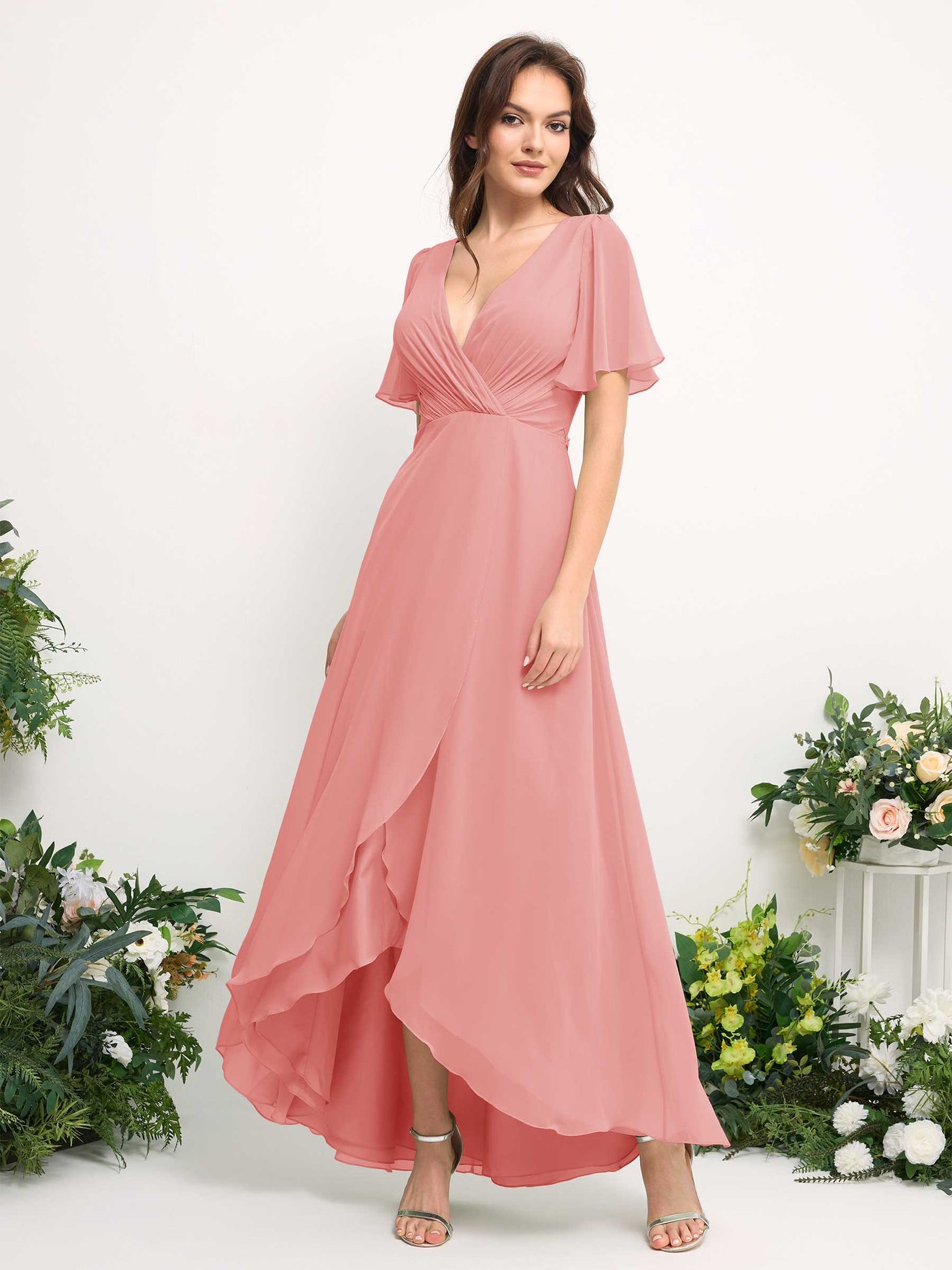 Carlyna A-Linien-Kleid Chiffon V-Ausschnitt Bodenlang Brautjungfernkleid Ballettrosa #farbe_ballettrosa