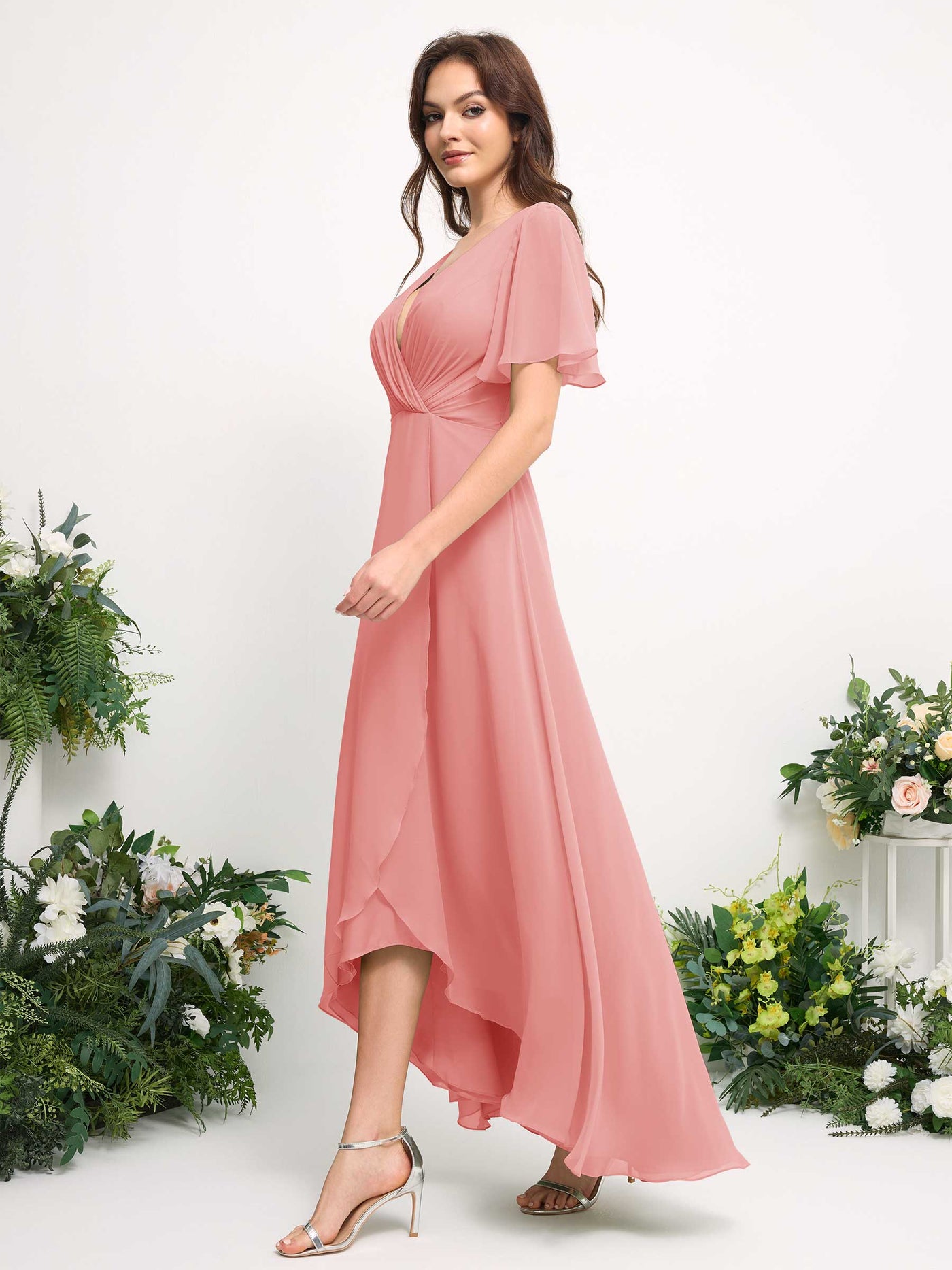 Carlyna A-Linien-Kleid Chiffon V-Ausschnitt Bodenlang Brautjungfernkleid Ballettrosa #farbe_ballettrosa