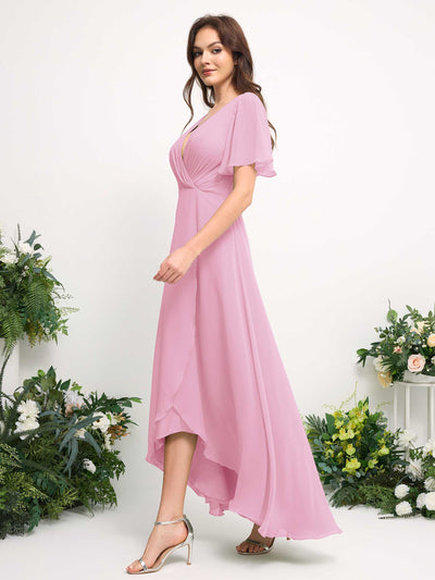 Carlyna A-Linien-Kleid Chiffon V-Ausschnitt Bodenlang Brautjungfernkleid Bonbonrosa #farbe_bonbonrosa