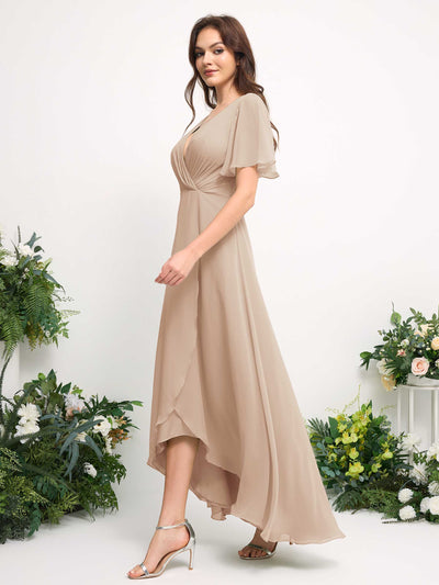 Carlyna A-Linien-Kleid Chiffon V-Ausschnitt Bodenlang Brautjungfernkleid Champagner #farbe_champagner