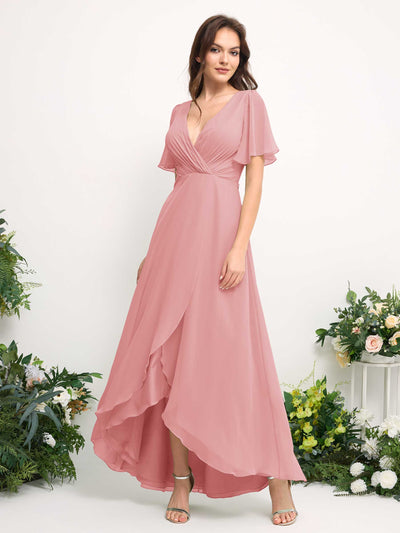 Carlyna A-Linien-Kleid Chiffon V-Ausschnitt Bodenlang Brautjungfernkleid Champagner-Rose #farbe_champagner-rose