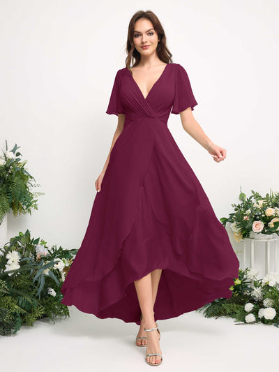 Carlyna A-Linien-Kleid Chiffon V-Ausschnitt Bodenlang Brautjungfernkleid Chianti #farbe_chianti