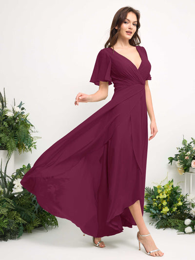 Carlyna A-Linien-Kleid Chiffon V-Ausschnitt Bodenlang Brautjungfernkleid Chianti #farbe_chianti