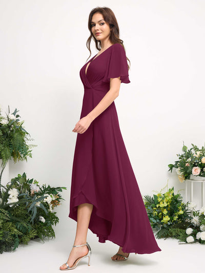 Carlyna A-Linien-Kleid Chiffon V-Ausschnitt Bodenlang Brautjungfernkleid Chianti #farbe_chianti