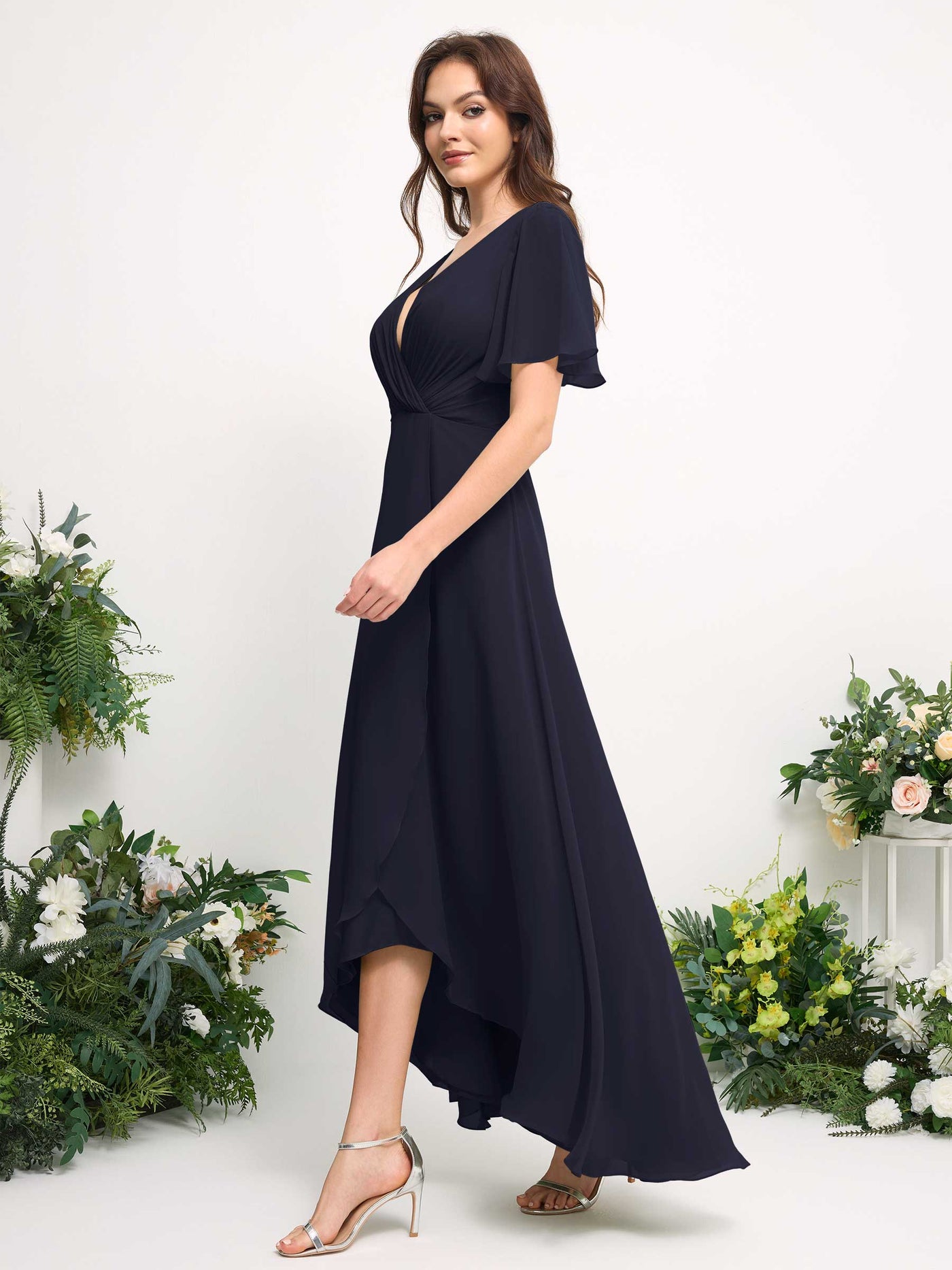 Carlyna A-Linien-Kleid Chiffon V-Ausschnitt Bodenlang Brautjungfernkleid Dunkel Marineblau #farbe_dunkel-marineblau