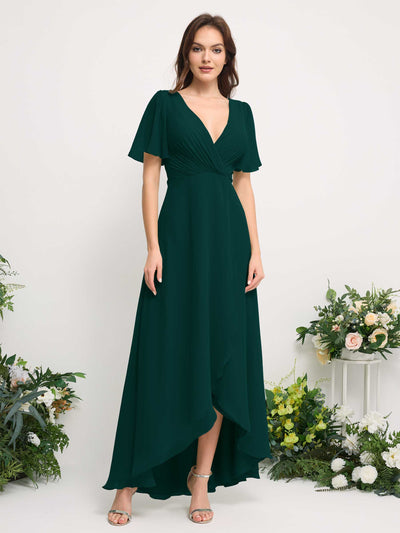 Carlyna A-Linien-Kleid Chiffon V-Ausschnitt Bodenlang Brautjungfernkleid Dunkelsmaragd #farbe_dunkelsmaragd