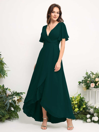 Carlyna A-Linien-Kleid Chiffon V-Ausschnitt Bodenlang Brautjungfernkleid Dunkelsmaragd #farbe_dunkelsmaragd