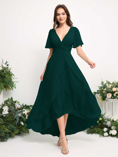 Carlyna A-Linien-Kleid Chiffon V-Ausschnitt Bodenlang Brautjungfernkleid Dunkelsmaragd #farbe_dunkelsmaragd