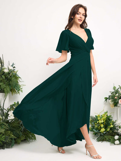 Carlyna A-Linien-Kleid Chiffon V-Ausschnitt Bodenlang Brautjungfernkleid Dunkelsmaragd #farbe_dunkelsmaragd
