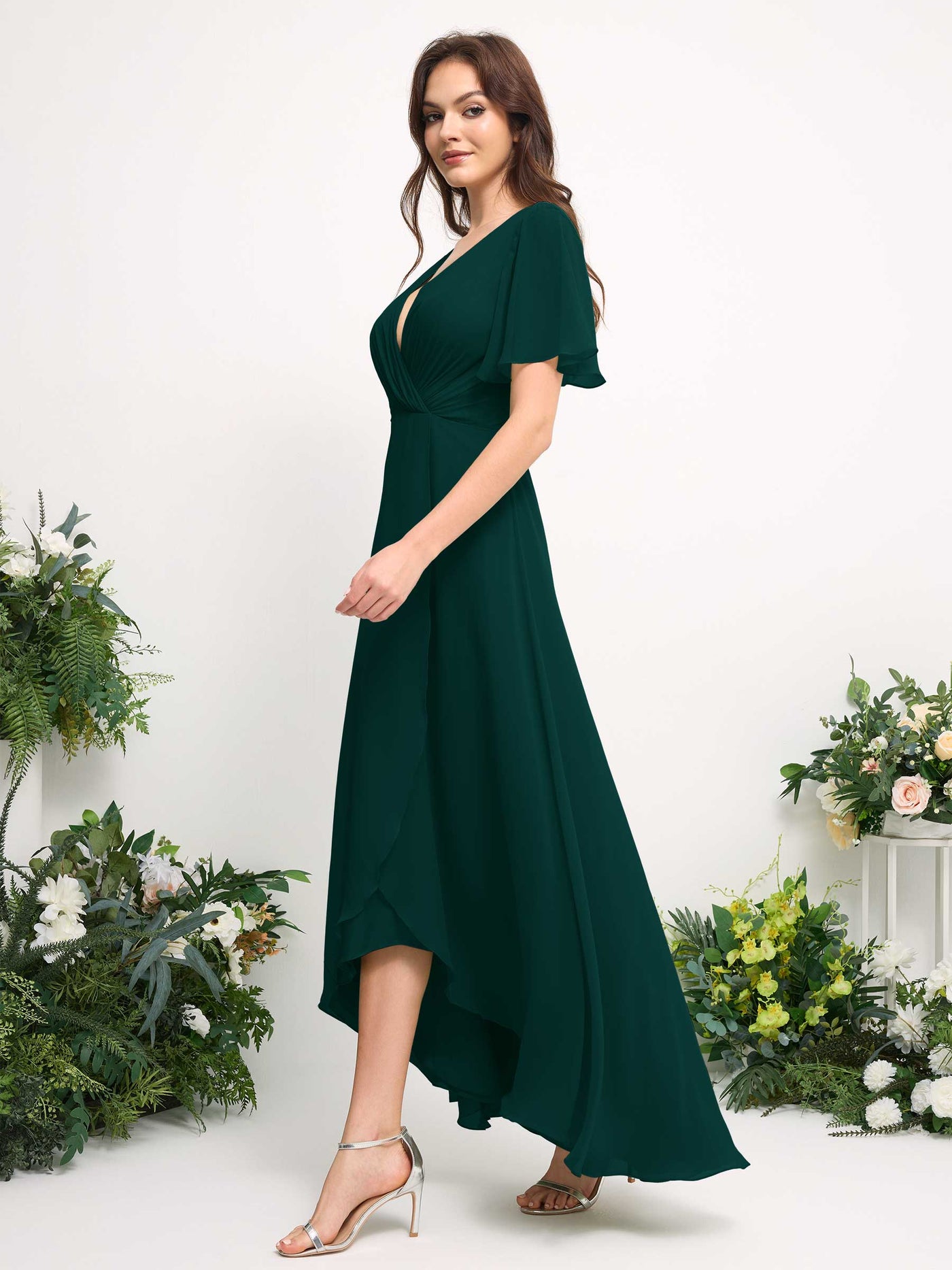 Carlyna A-Linien-Kleid Chiffon V-Ausschnitt Bodenlang Brautjungfernkleid Dunkelsmaragd #farbe_dunkelsmaragd