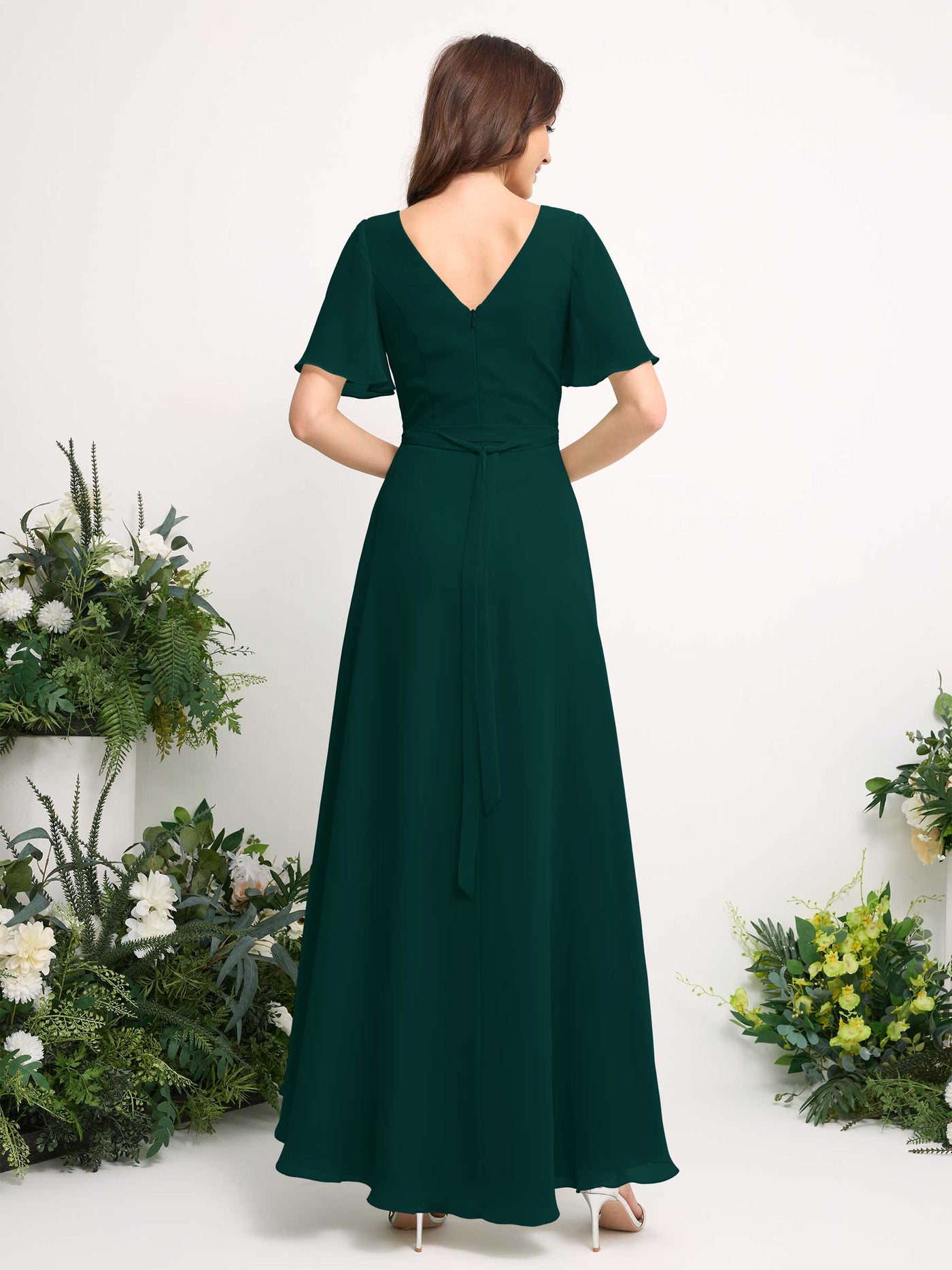 Carlyna A-Linien-Kleid Chiffon V-Ausschnitt Bodenlang Brautjungfernkleid Dunkelsmaragd #farbe_dunkelsmaragd