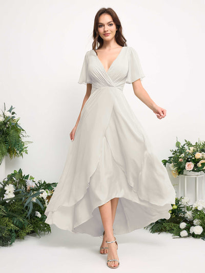 Carlyna A-Linien-Kleid Chiffon V-Ausschnitt Bodenlang Brautjungfernkleid Elfenbein #farbe_elfenbein