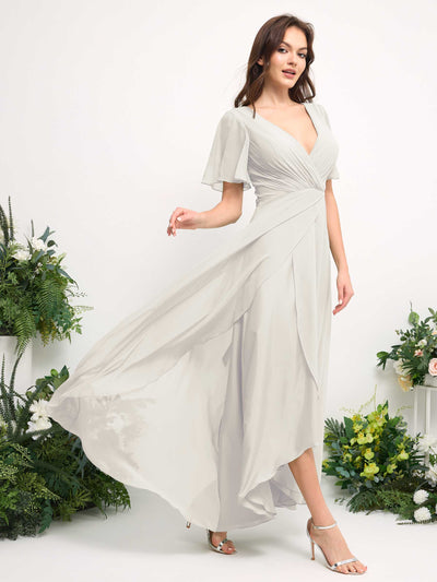 Carlyna A-Linien-Kleid Chiffon V-Ausschnitt Bodenlang Brautjungfernkleid Elfenbein #farbe_elfenbein