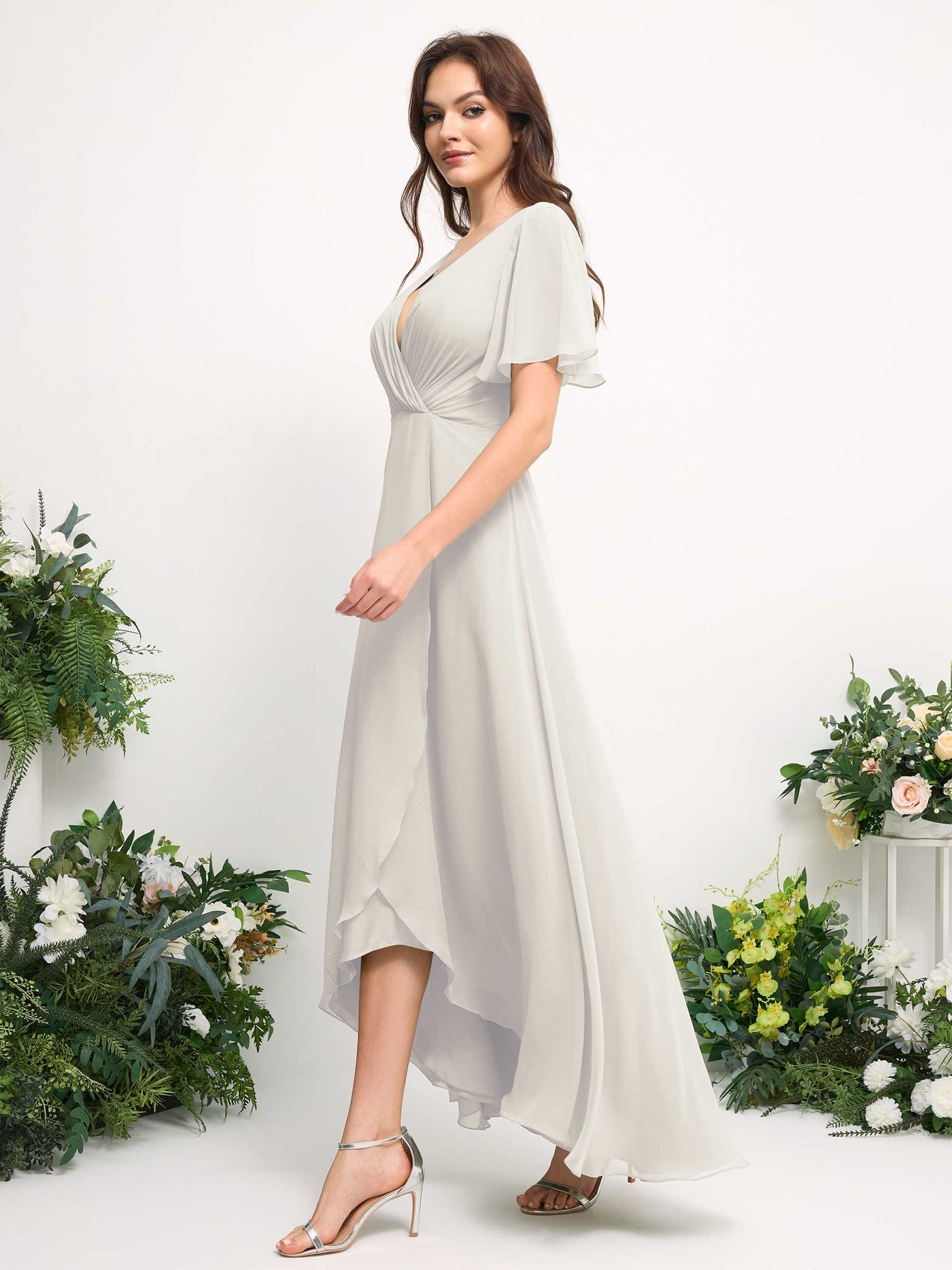 Carlyna A-Linien-Kleid Chiffon V-Ausschnitt Bodenlang Brautjungfernkleid Elfenbein #farbe_elfenbein