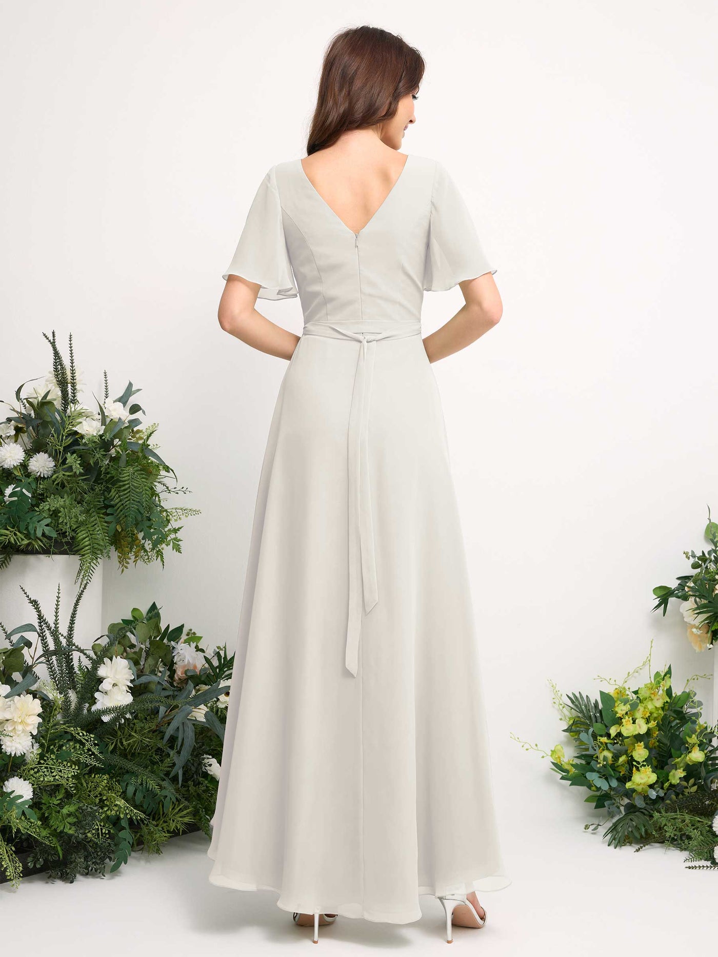 Carlyna A-Linien-Kleid Chiffon V-Ausschnitt Bodenlang Brautjungfernkleid Elfenbein #farbe_elfenbein