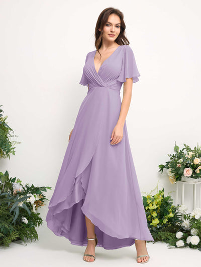 Carlyna A-Linien-Kleid Chiffon V-Ausschnitt Bodenlang Brautjungfernkleid Flieder #farbe_flieder