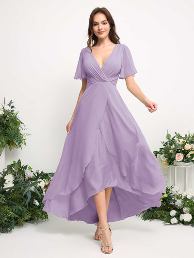 Carlyna A-Linien-Kleid Chiffon V-Ausschnitt Bodenlang Brautjungfernkleid Flieder #farbe_flieder