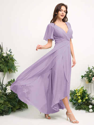 Carlyna A-Linien-Kleid Chiffon V-Ausschnitt Bodenlang Brautjungfernkleid Flieder #farbe_flieder