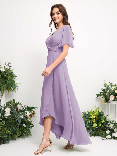 Carlyna A-Linien-Kleid Chiffon V-Ausschnitt Bodenlang Brautjungfernkleid Flieder #farbe_flieder