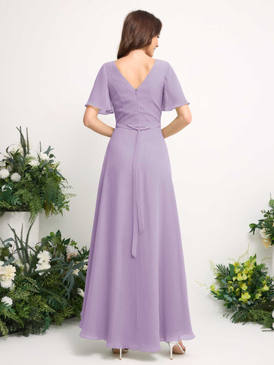 Carlyna A-Linien-Kleid Chiffon V-Ausschnitt Bodenlang Brautjungfernkleid Flieder #farbe_flieder