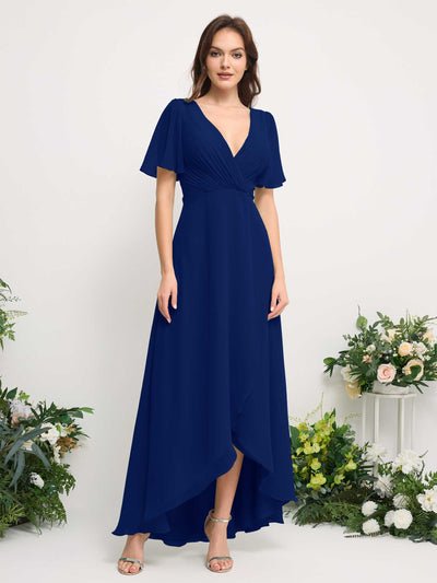 Carlyna A-Linien-Kleid Chiffon V-Ausschnitt Bodenlang Brautjungfernkleid Königsblau #farbe_k-nigsblau