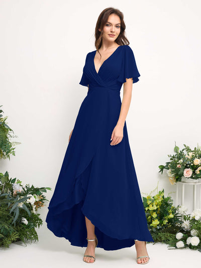Carlyna A-Linien-Kleid Chiffon V-Ausschnitt Bodenlang Brautjungfernkleid Königsblau #farbe_k-nigsblau