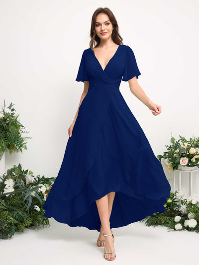 Carlyna A-Linien-Kleid Chiffon V-Ausschnitt Bodenlang Brautjungfernkleid Königsblau #farbe_k-nigsblau