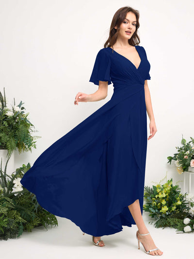 Carlyna A-Linien-Kleid Chiffon V-Ausschnitt Bodenlang Brautjungfernkleid Königsblau #farbe_k-nigsblau