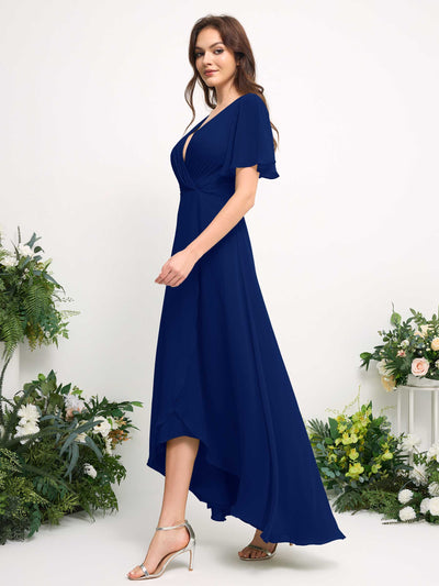 Carlyna A-Linien-Kleid Chiffon V-Ausschnitt Bodenlang Brautjungfernkleid Königsblau #farbe_k-nigsblau