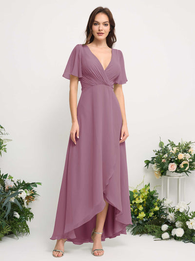 Carlyna A-Linien-Kleid Chiffon V-Ausschnitt Bodenlang Brautjungfernkleid Klassisch Mauve #farbe_klassisch-mauve