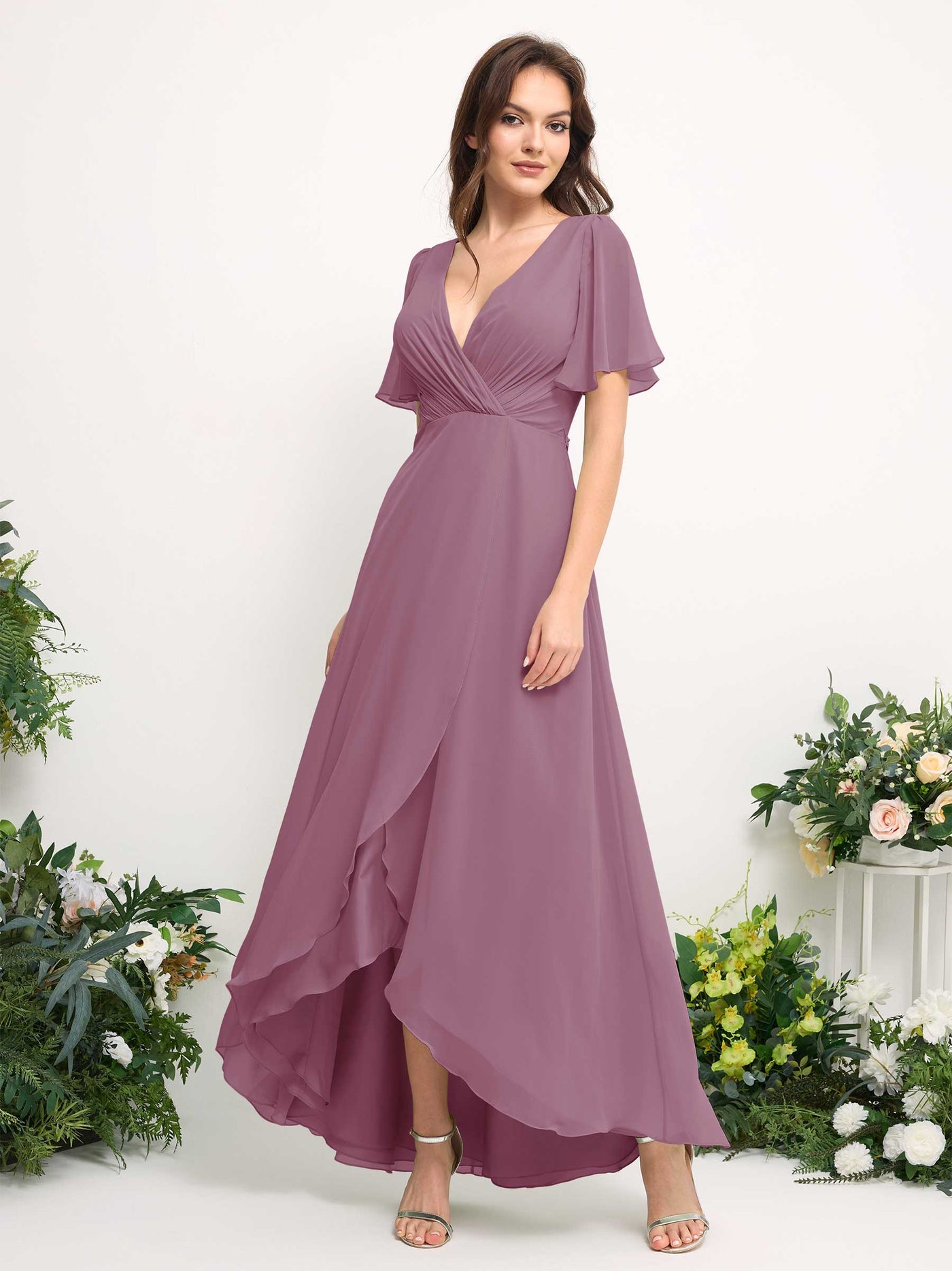 Carlyna A-Linien-Kleid Chiffon V-Ausschnitt Bodenlang Brautjungfernkleid Klassisch Mauve #farbe_klassisch-mauve