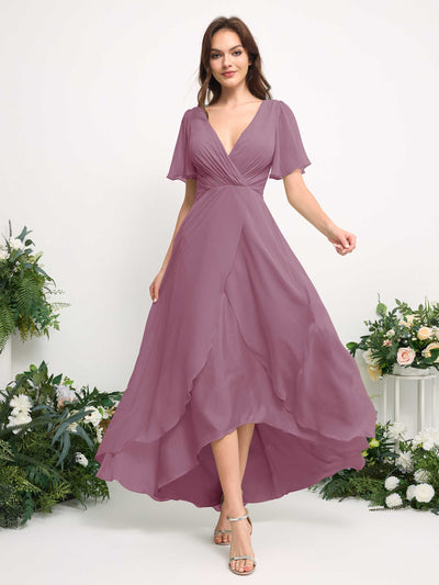 Carlyna A-Linien-Kleid Chiffon V-Ausschnitt Bodenlang Brautjungfernkleid Klassisch Mauve #farbe_klassisch-mauve