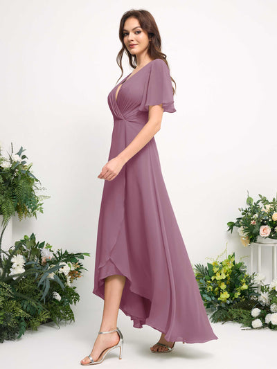 Carlyna A-Linien-Kleid Chiffon V-Ausschnitt Bodenlang Brautjungfernkleid Klassisch Mauve #farbe_klassisch-mauve