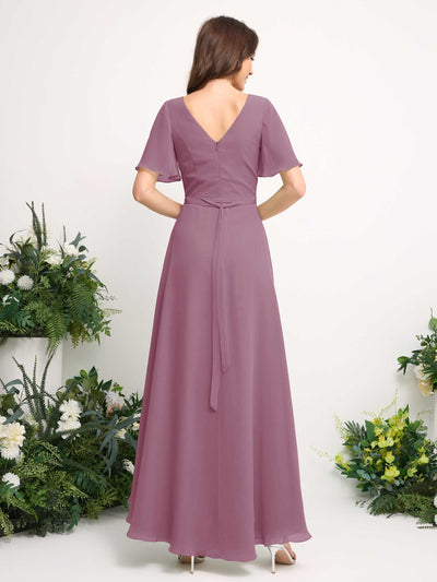 Carlyna A-Linien-Kleid Chiffon V-Ausschnitt Bodenlang Brautjungfernkleid Klassisch Mauve #farbe_klassisch-mauve