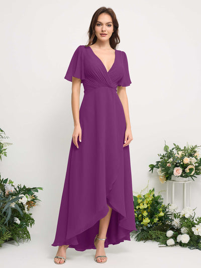 Carlyna A-Linien-Kleid Chiffon V-Ausschnitt Bodenlang Brautjungfernkleid Lila #farbe_lila