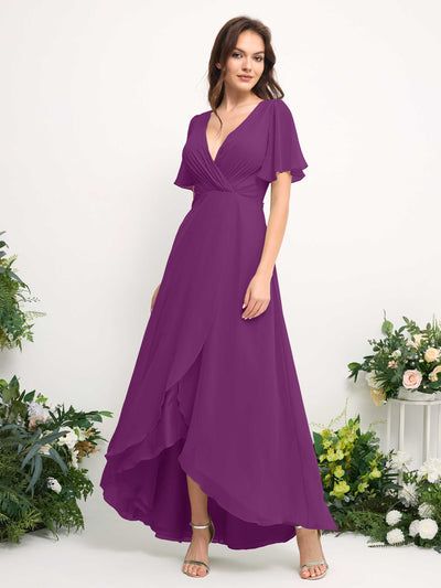 Carlyna A-Linien-Kleid Chiffon V-Ausschnitt Bodenlang Brautjungfernkleid Lila #farbe_lila
